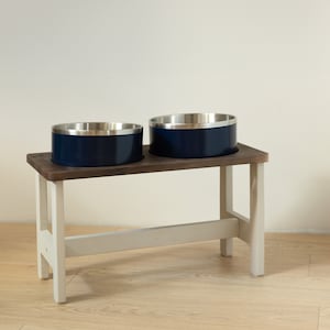 HappyBowl Beech Wooden Elevated Dog Bowl Stand for Large Dogs with 2 Stainless Steel Bowls. Two bowls in a set. Compatible with Yeti bowls.
