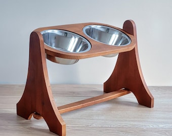 HappyBowl Handmade Beech Wooden Elevated Dog Bowl Stand for Large Dogs with 2 Stainless Steel Bowls