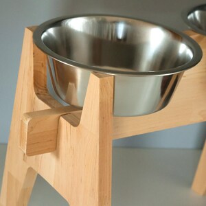 Handmade Elevated Dog Bowl Stand for Large Dogs, Beech Wood Feeder with 2 Stainless Steel Bowls, Modern Raised Dog Feeding Station image 6