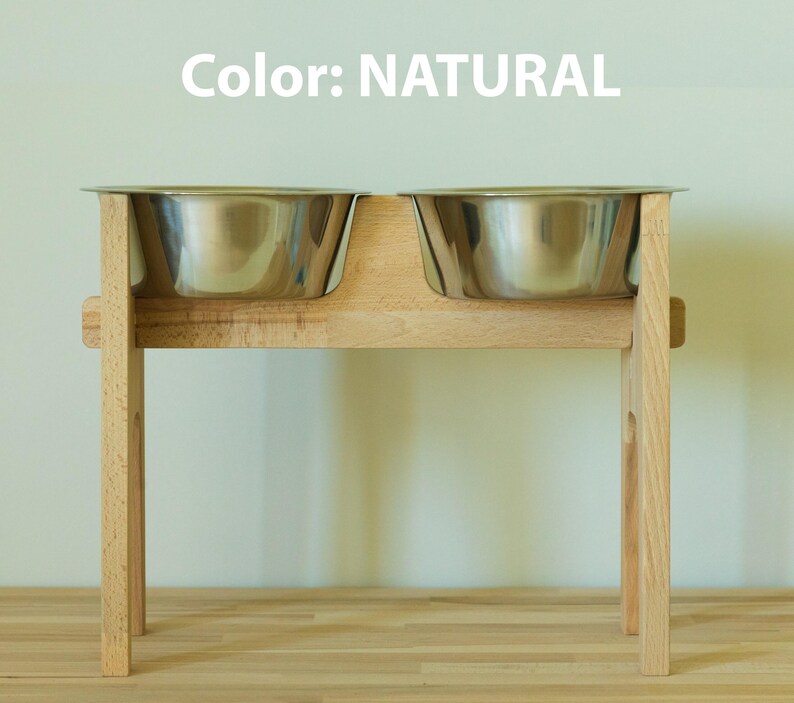 ALTO - 34 cm. Ideal para perros grandes y medianos. Comedero elevado de madera de haya hecho a mano para perros grandes con 2 comederos. imagen 8