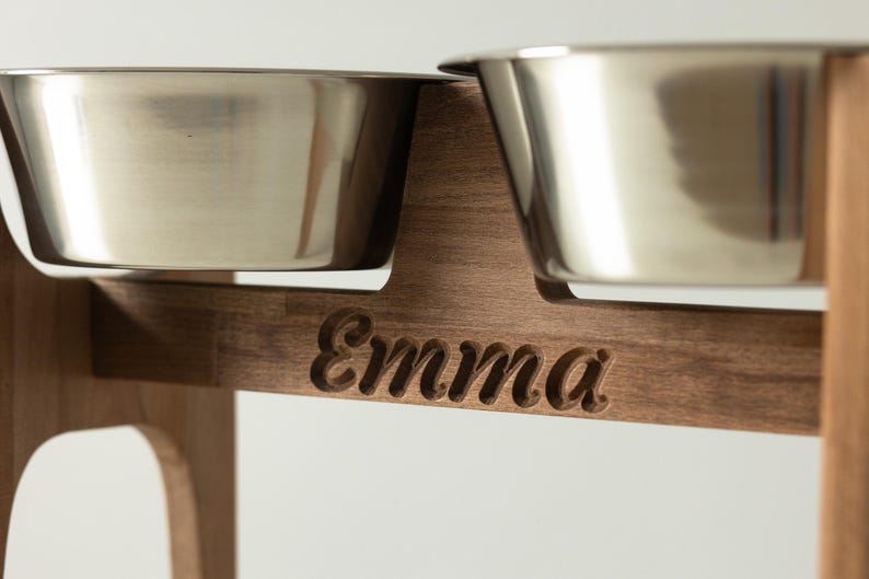Handmade Elevated Dog Bowl Stand for Large Dogs, Beech Wood Feeder with 2 Stainless Steel Bowls, Modern Raised Dog Feeding Station image 4