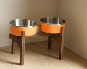 Comedero elevado HappyBowl Yeti para perros. Los cuencos no están incluidos. Soporte para comedero de perros hecho a mano en madera de haya. Soporte de madera de haya.