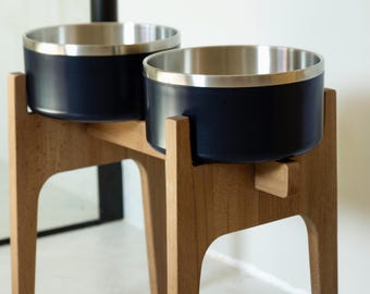 HappyBowl Yeti Raised Dog Bowl. Bowls are not included. Handcrafted Beech Wood Dog Feeding Stand. Beech Wood Stand.