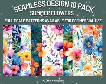 Summer Flowers | 10 Pack seamless patterns | Digital Paper