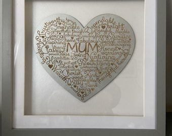 Personalized Mum Heart Word Art Frame