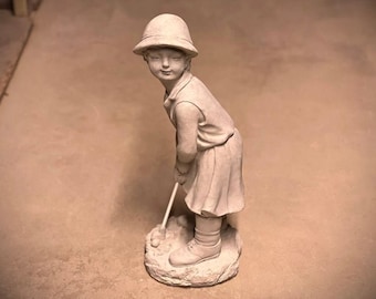 Girl golf player statue Concrete standing girl golfer with club figure Creative golf lovers sculptures Garden golf decorations outdoor