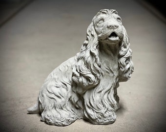 Sitting Cocker Spaniel dog statue Concrete Cocker Spaniel puppy figure Detailed Cocker Spaniel memorial