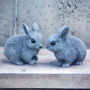 Two rabbits ears up figures Concrete couple of rabbits statue Wild baby bunnies sculpture