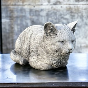 Concrete cat statue Detailed cat figurine Garden backyard or patio sculpture Stone cat memorial