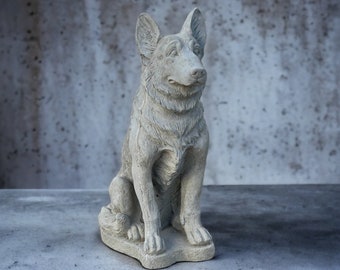 Massive sitting German shepherd statue Concrete German shepherd dog memorial Outdoor pet grave marker