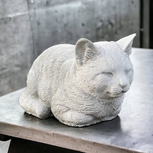 Sleepy cat statue Concrete cat memorial figure Outdoor or indoor sculpture for garden or backyard