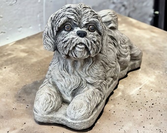 Detailed Shih Tzu dog statue Concrete Shih Tzu memorial figure Outdoor garden figurine