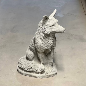Large sitting fox statue Realistic wild fox sculpture Concrete stone fox figurine Garden animal decoration