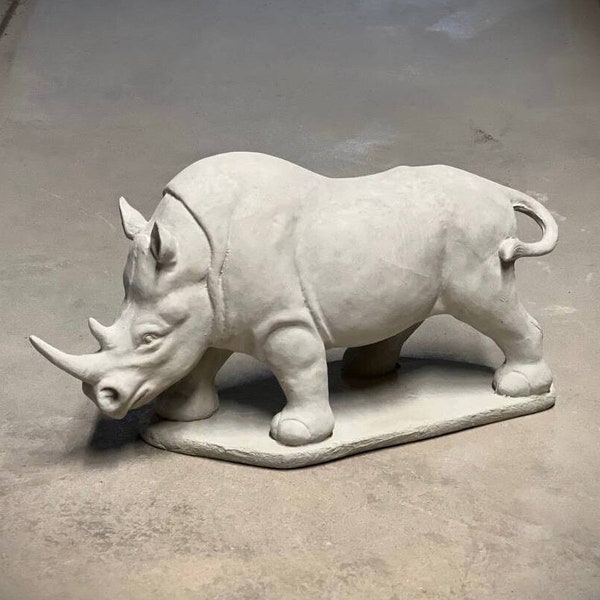 Massive rhinoceros statue Concrete standing rhinoceros on base figure Large tropical rhinoceros sculpture