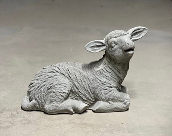 Concrete lamb statue Laying sheep figurine Resting farm lamb sculpture Outdoor garden art