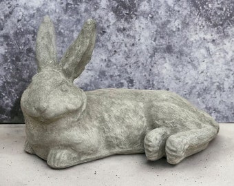 Laying rabbit with ears split figure Massive resting bunny statue Outdoor garden decor