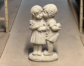Whispering Kids Statue Large Boy and Girl Kissing Sculpture