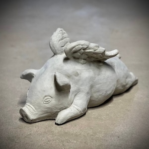 Concrete pig with wings statue Outdoor pig figurine Stone garden backyard or patio sculpture