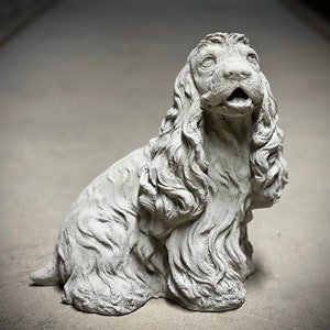 Sitting Cocker Spaniel dog statue Concrete Cocker Spaniel puppy figure Detailed Cocker Spaniel memorial