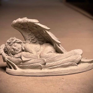 Sleeping Angel in Wings Statue Concrete Angel With Big Wings Figurine ...