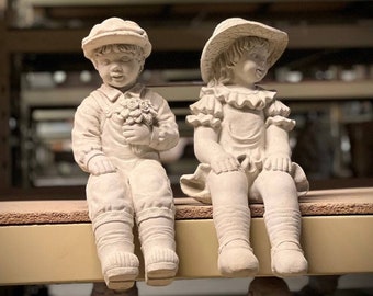 Sitting boy and girl figures Pair of statues Handmade boy and girl sculptures for garden or home