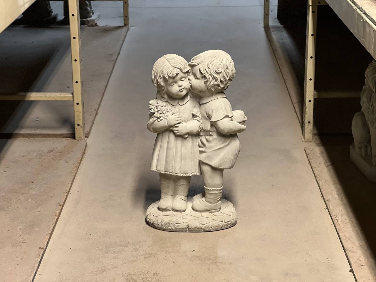 Whispering Kids Statue Large Boy and Girl Kissing Sculpture