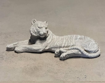 Laying tiger statue Wild animal figurine Outdoor wild animal sculpture Stone decoration Animals lovers gift Garden tiger figure