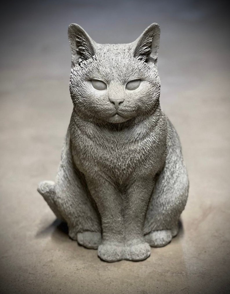 Concrete Sitting Cat Statue Detailed Cat Figure Indoor or Etsy