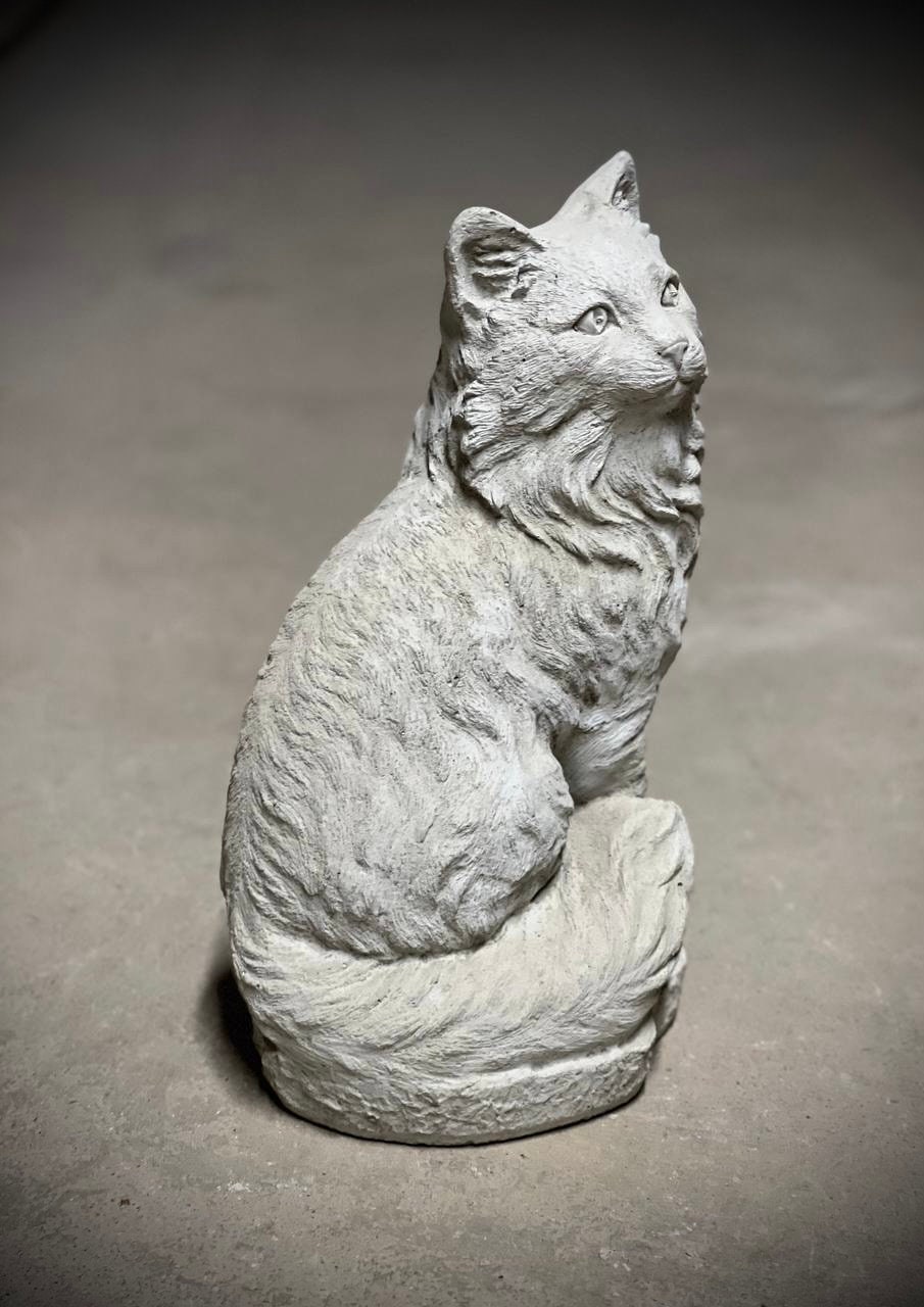 Concrete Cat Statue Sitting Cat Figure Detailed Kitty Figurine Etsy