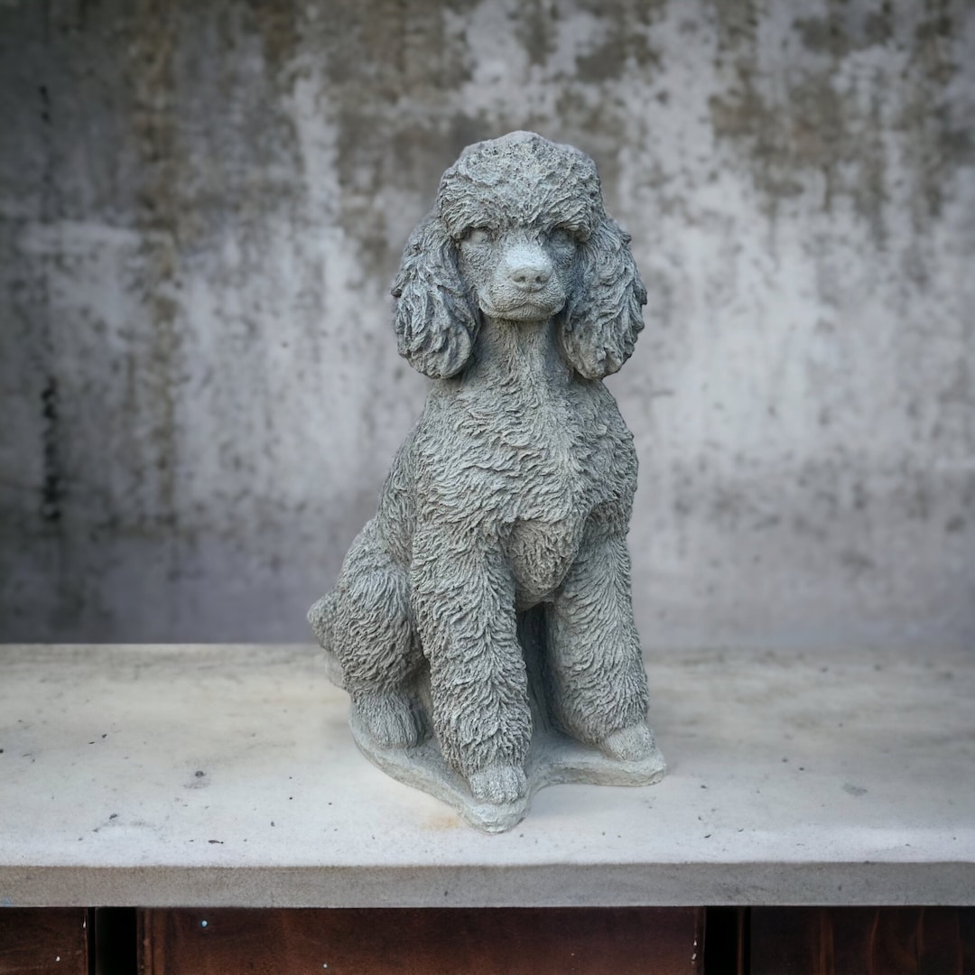 Large Poodle Dog Statue Concrete Dog Memorial Figurine Massive Sitting