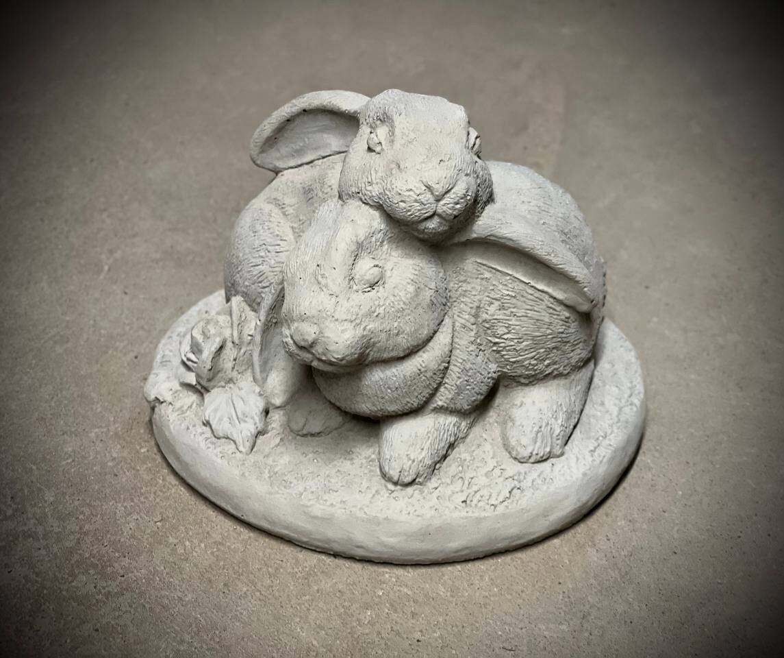 Flower Bunnies Statue Two Rabbits Sitting on Base Figure Hugging ...