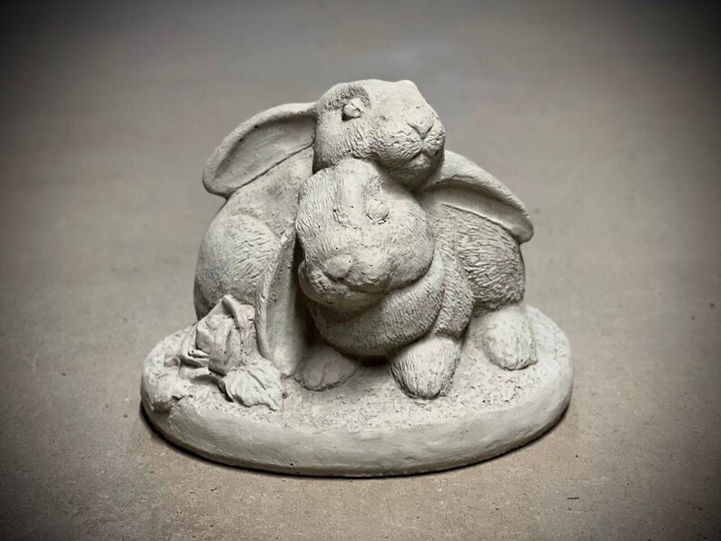 Flower Bunnies Statue Two Rabbits Sitting on Base Figure Hugging ...