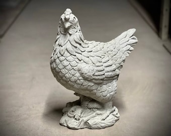 Concrete standing chicken statue Detailed hen figurine Outdoor garden farm or backyard decoration