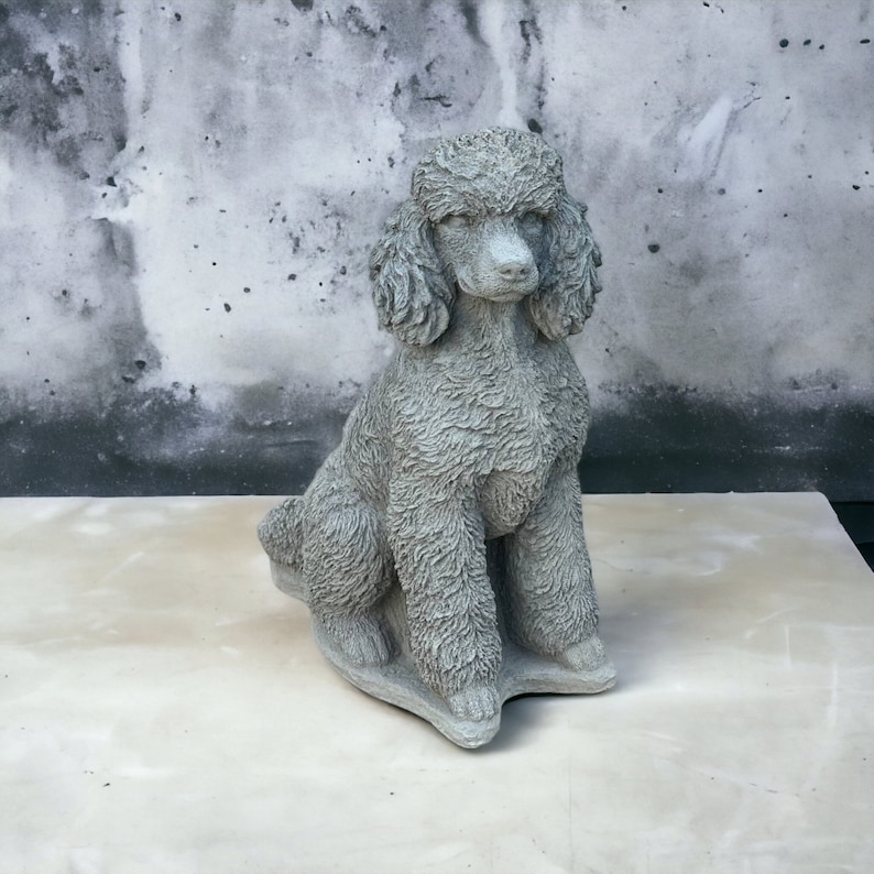 Large Poodle Dog Statue Concrete Dog Memorial Figurine Massive Etsy