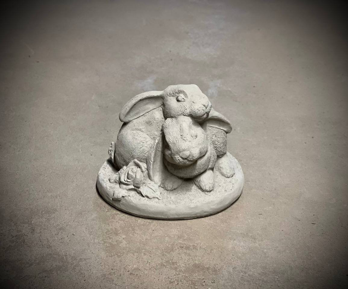 Flower Bunnies Statue Two Rabbits Sitting on Base Figure Hugging ...