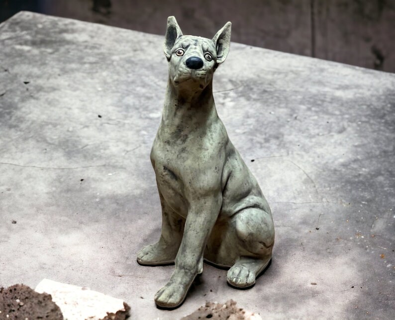 Sitting Pinscher Dog Statue Concrete Pinscher Dog Sculpture Outdoor Dog ...
