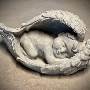 Baby Sleeping in Wings Statue Religious Angel Laying in Wings Figurine ...