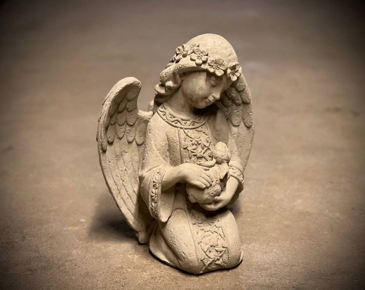 Angel Holding Rabbit Angel Holding Bunny Statue Kneeling Angel With Bunny Figurine Religious ...