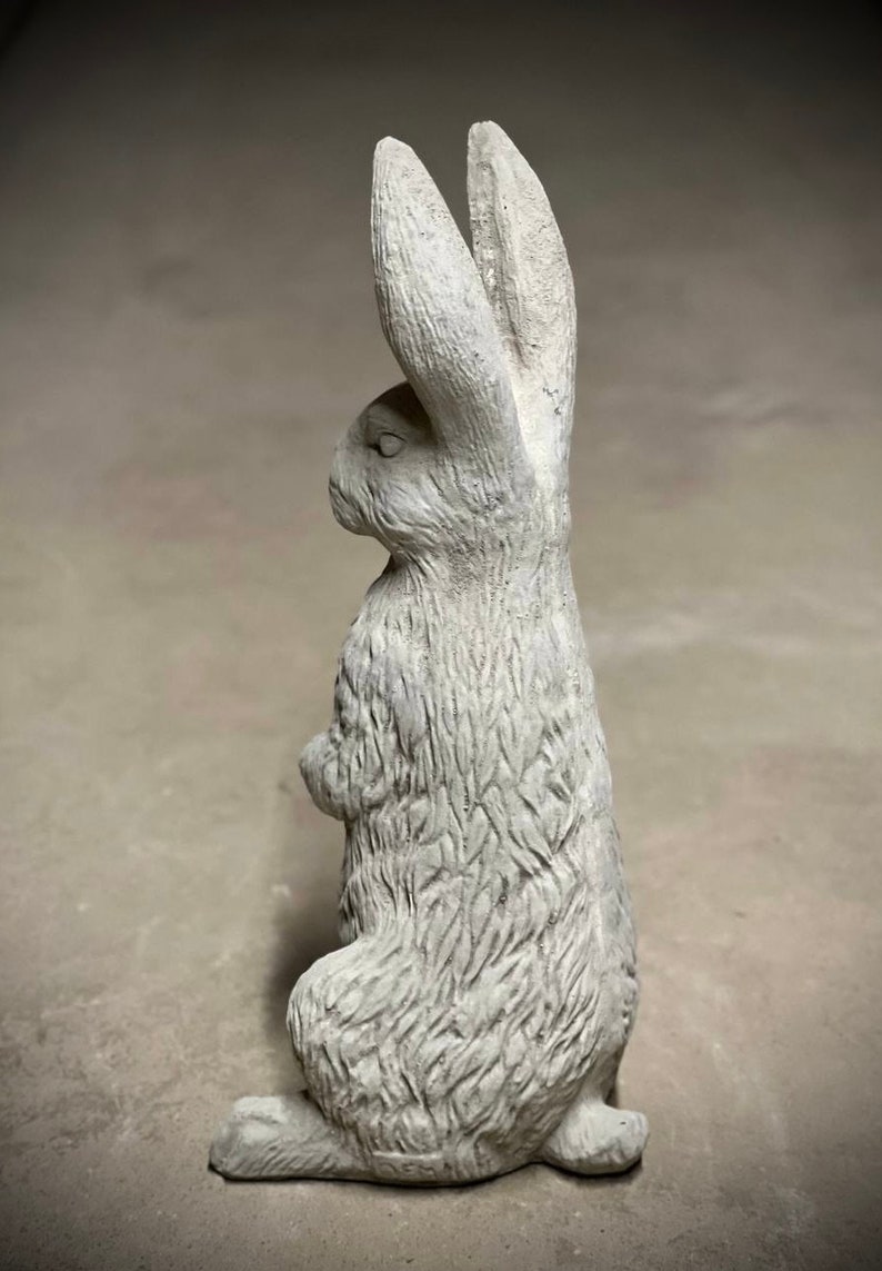 Concrete Rabbit With Big Ears Statue Standing Detailed Rabbit Figurine ...