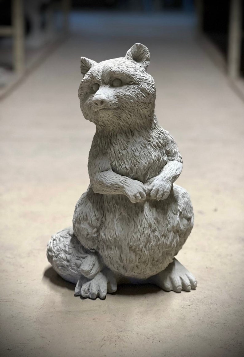 Concrete Detailed Raccoon Statue Realistic Standing Raccoon Figurine ...