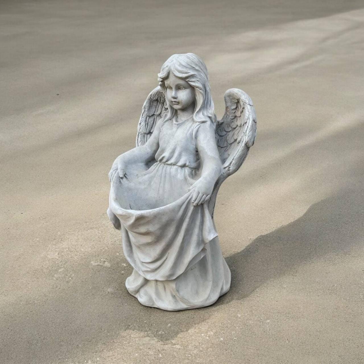 Religious Angel Stone Figure Standing Girl Holding Shirt Flowers Pot ...