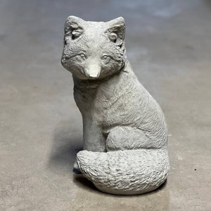 Concrete fox statue Sitting wild fox figure Sculpture for garden backyard or patio decoration