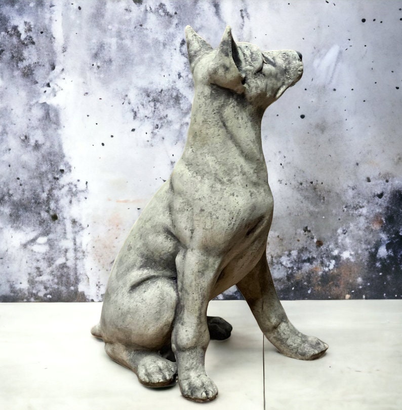 Sitting Pinscher Dog Statue Concrete Pinscher Dog Sculpture Outdoor Dog ...