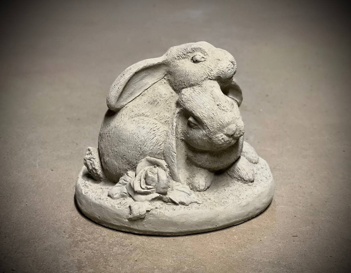 Flower Bunnies Statue Two Rabbits Sitting on Base Figure Hugging ...