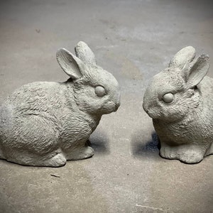 Pair of rabbits statue Concrete two rabbits figures Same pair of bunnies sculpture