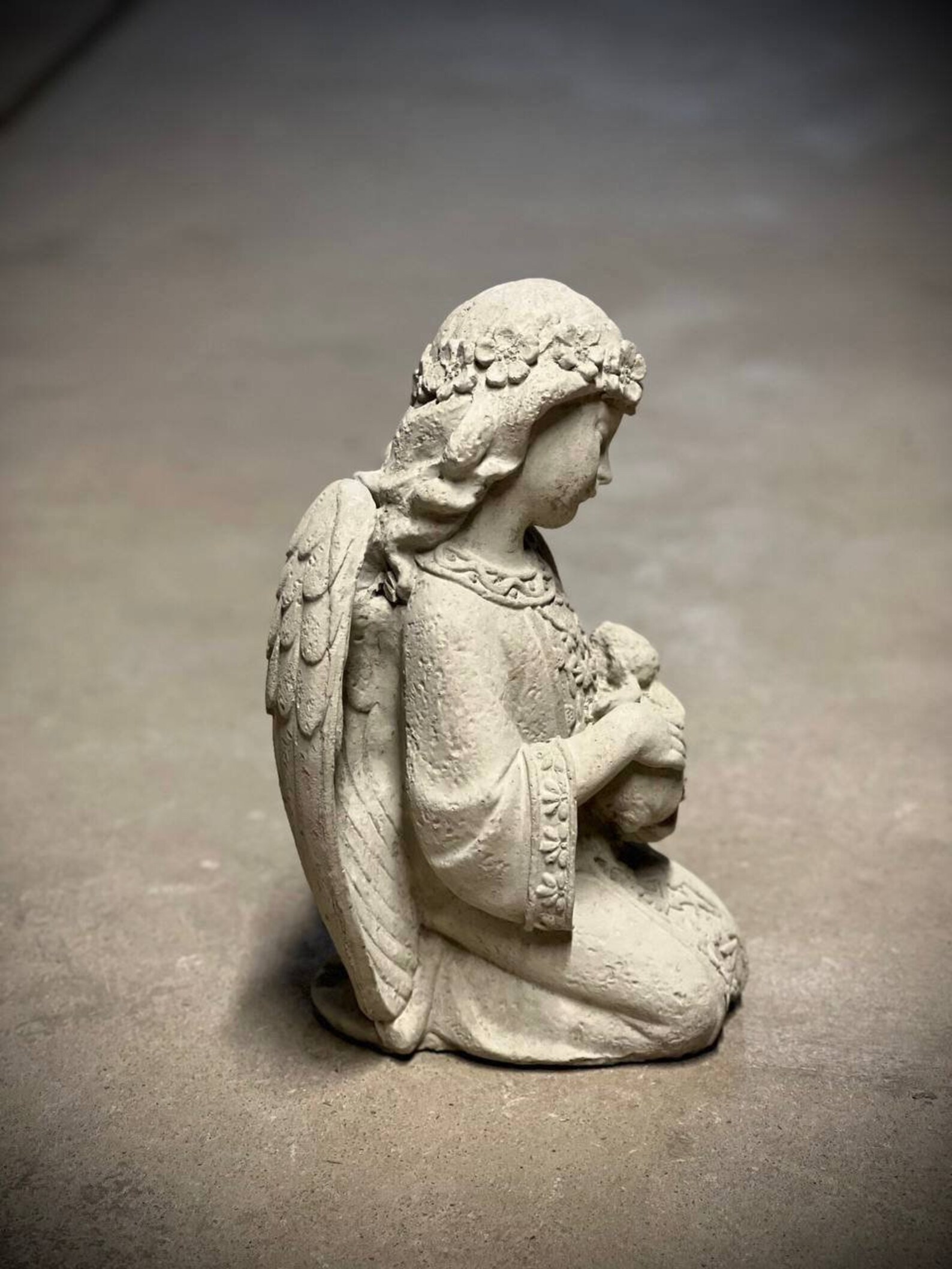 Angel Holding Rabbit Angel Holding Bunny Statue Kneeling Angel With Bunny Figurine Religious ...