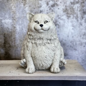 Squatting cat figure Sitting cat looking up figurine Upright kitten sculpture Garden pet memorial stone