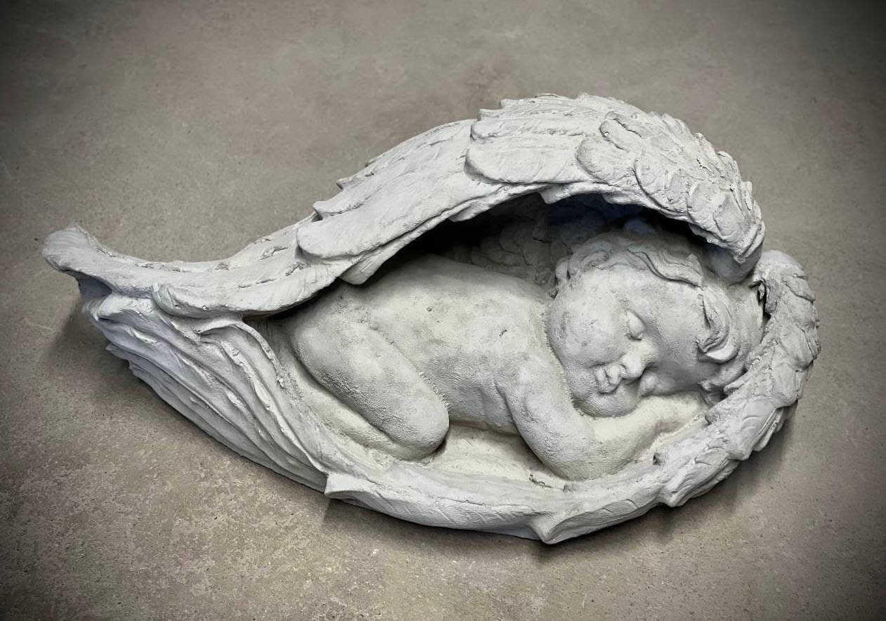 Baby Sleeping in Wings Statue Religious Angel Laying in Wings Figurine ...