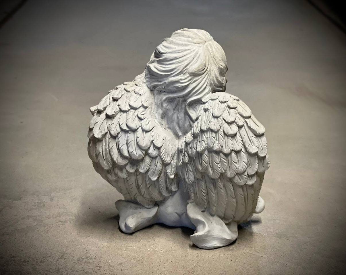 Precious Sitting Angel Figure Concrete Cherub With Wings Statue Garden ...