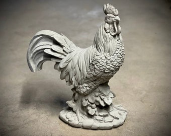 Concrete chicken rooster statue Standing rooster on base figurine Outdoor massive chicken figure